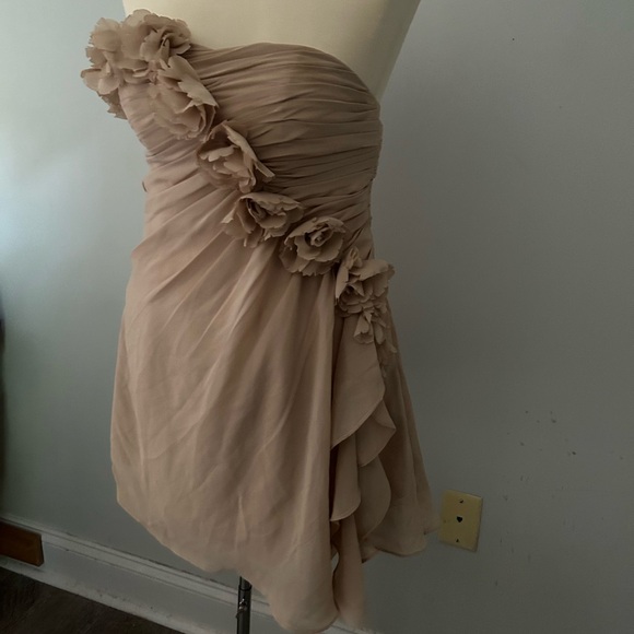 Beige Chaffon Strapless Mid-Dress (Size: Small) - Picture 2 of 2